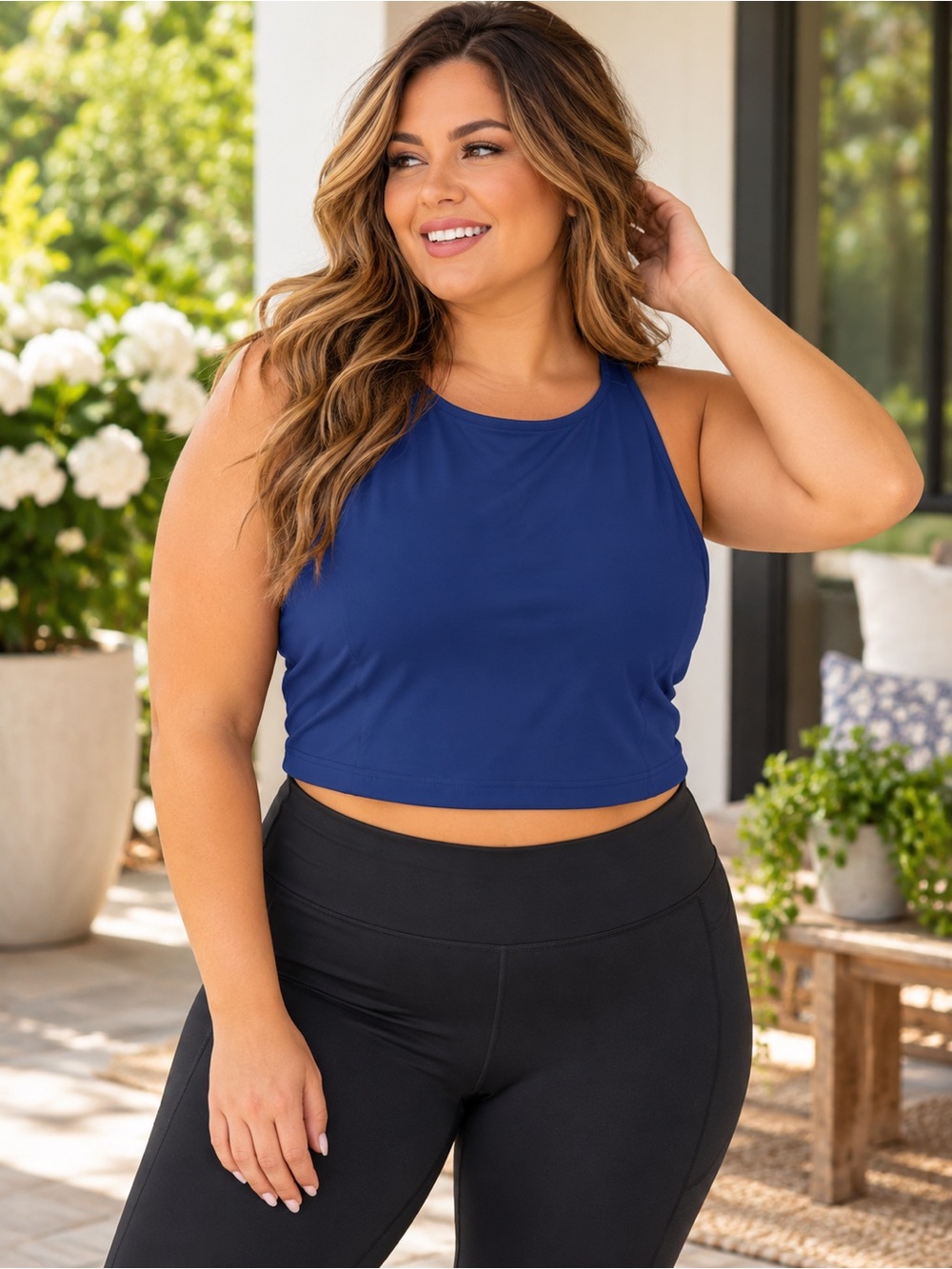 Reoria Navy Performance Crop Tank Top Size XL